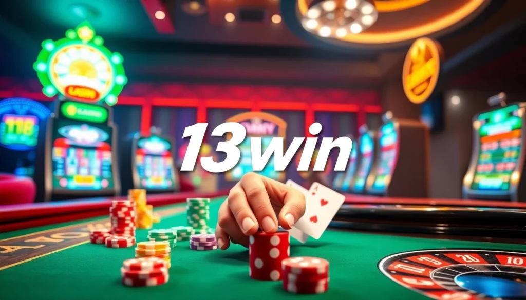 13win invites players to experience high-energy casino thrills, with vibrant poker chips and exciting gameplay elements.