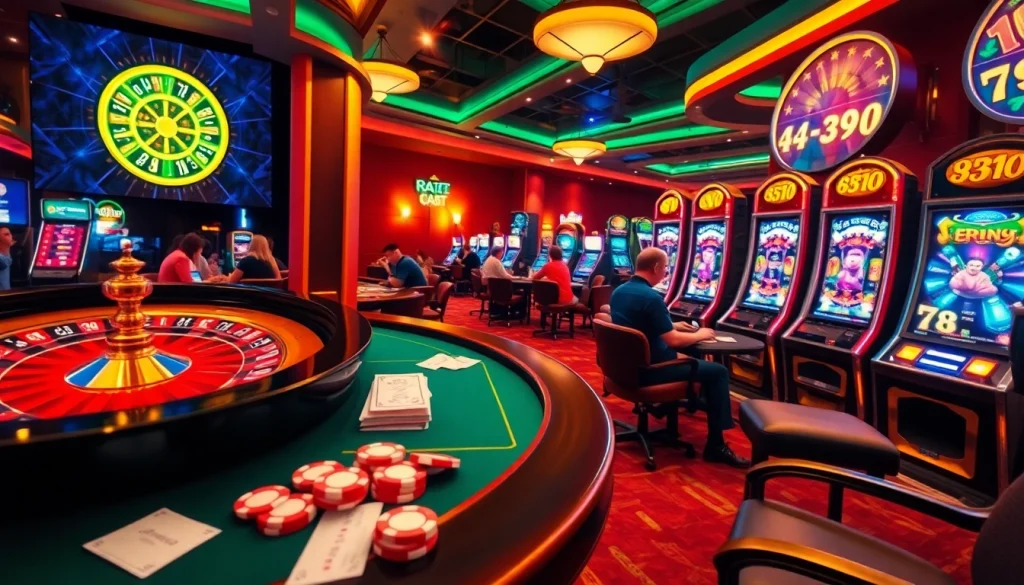 Experience f168 online casino vibes with lively players at poker tables and exciting slot machines.