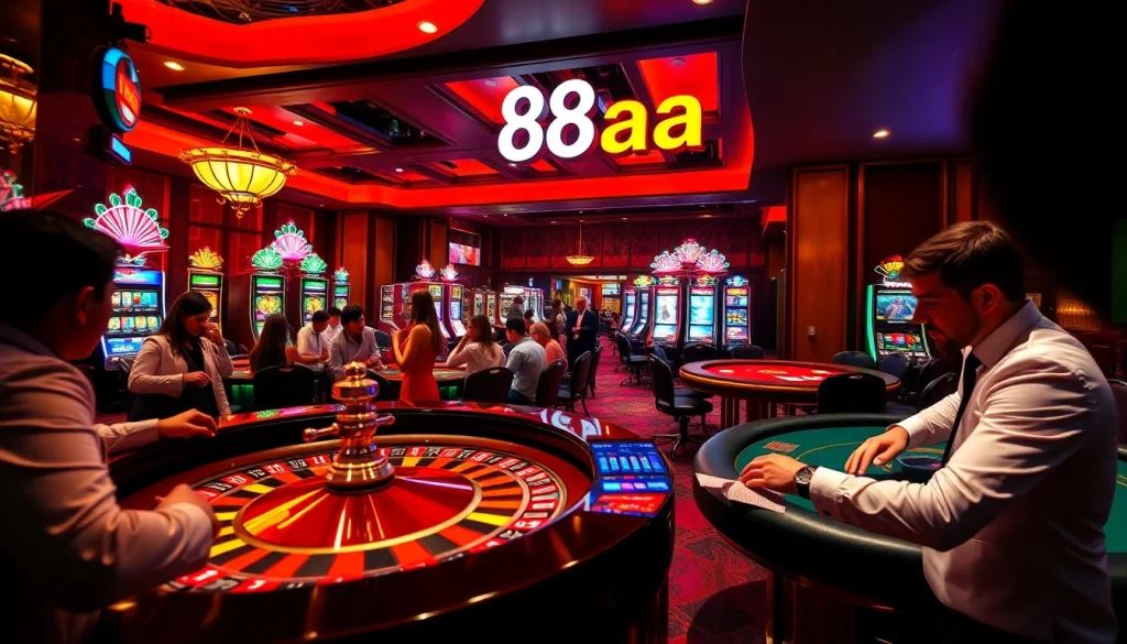 Enjoy the thrilling atmosphere of 88aa casino games with vibrant roulette tables and engaging players.