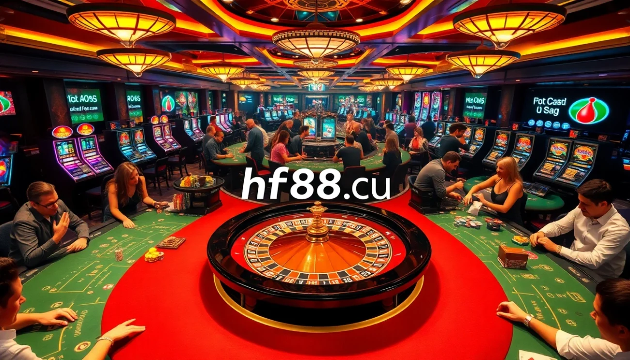 Players enjoying an exhilarating gambling experience at hf88 icu's vibrant casino tables filled with excitement and anticipation.