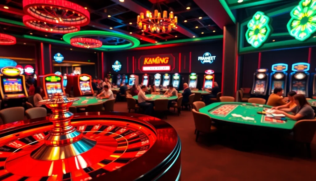 Experience the thrill of gambling at keonhacai with vibrant casino tables filled with action and excitement.