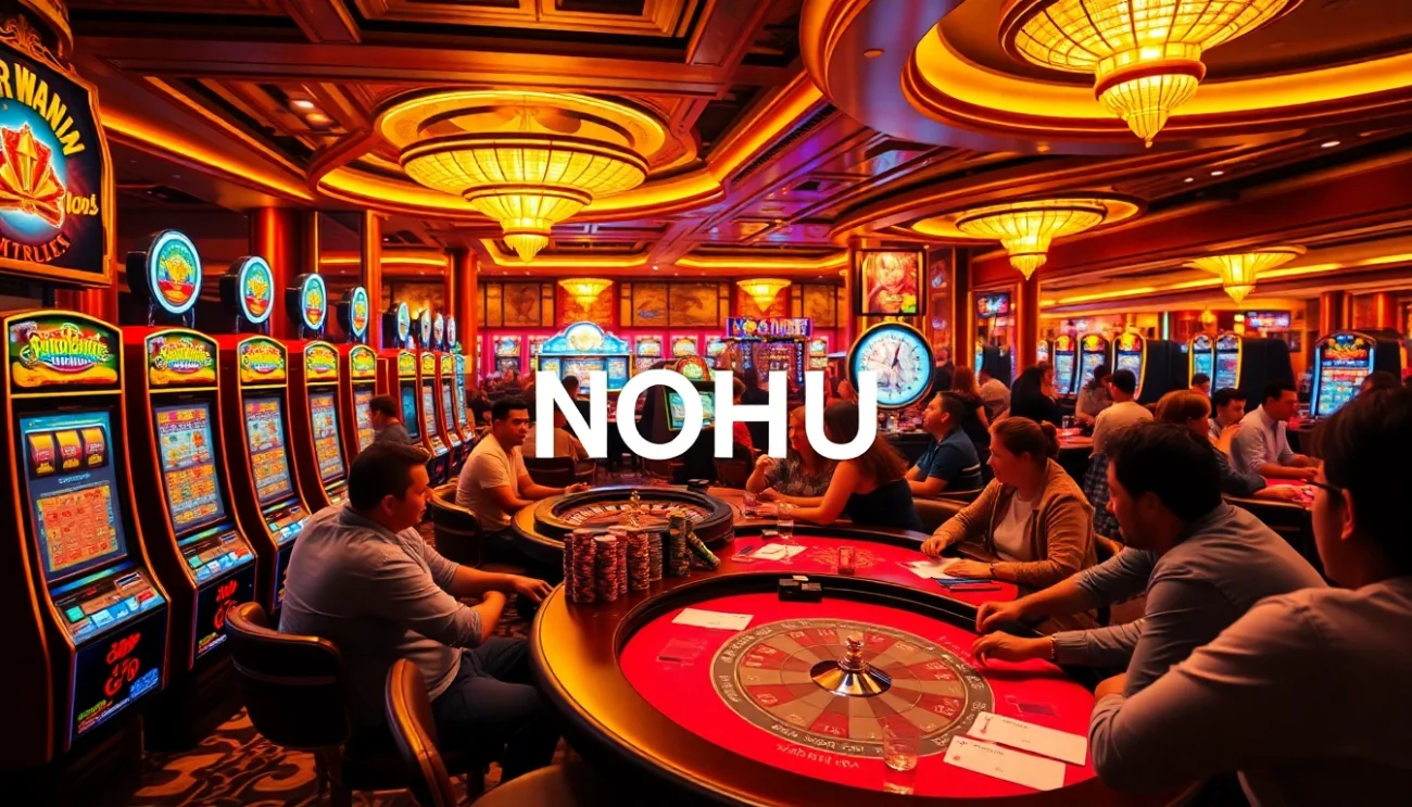 Experience the excitement at NOHU's charismatic poker table with vibrant chips and eager players.