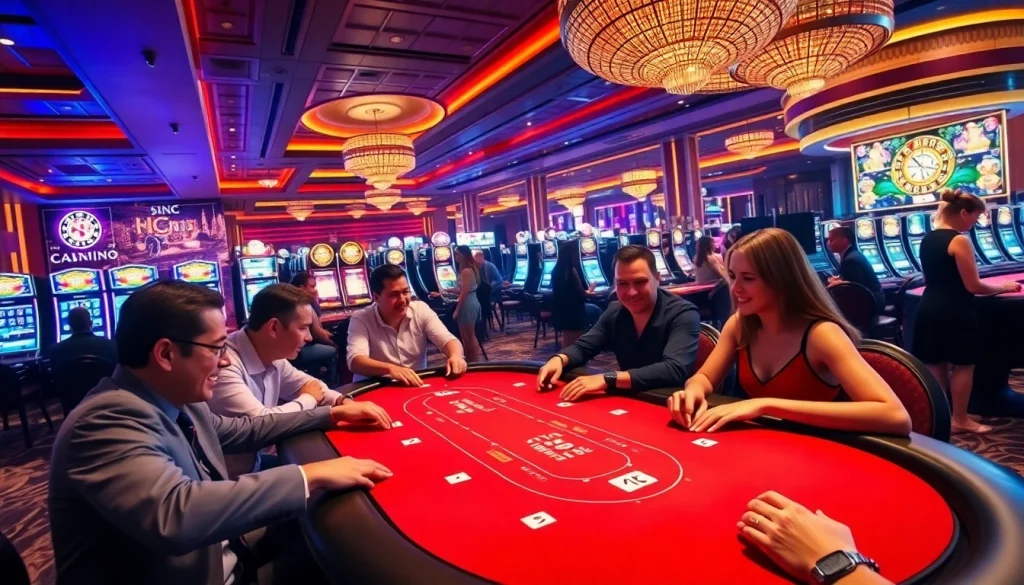 Players enjoying a thrilling game of poker at KJC's luxurious casino tables, encapsulating excitement and luxury.