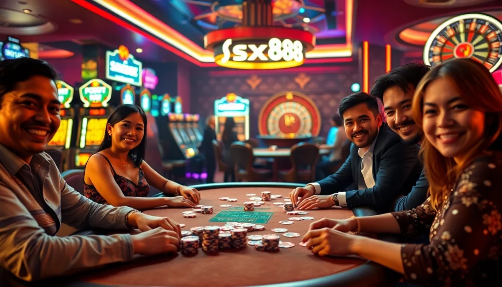 Experience high-stakes poker action at sx88, where players strategize and compete for thrilling wins surrounded by vibrant casino vibes.