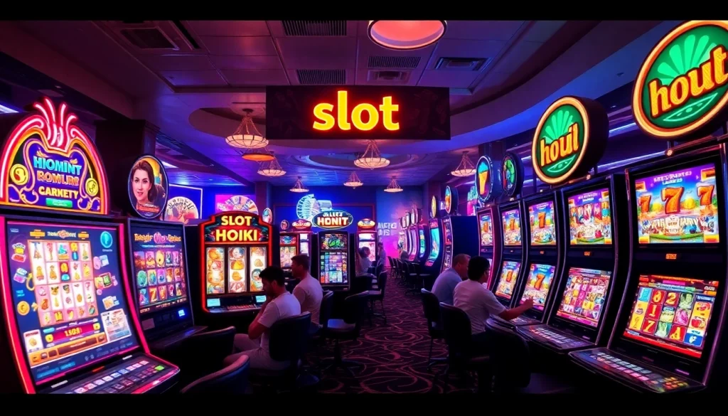 Exciting slot hoki gaming experience with colorful machines and vibrant atmosphere.