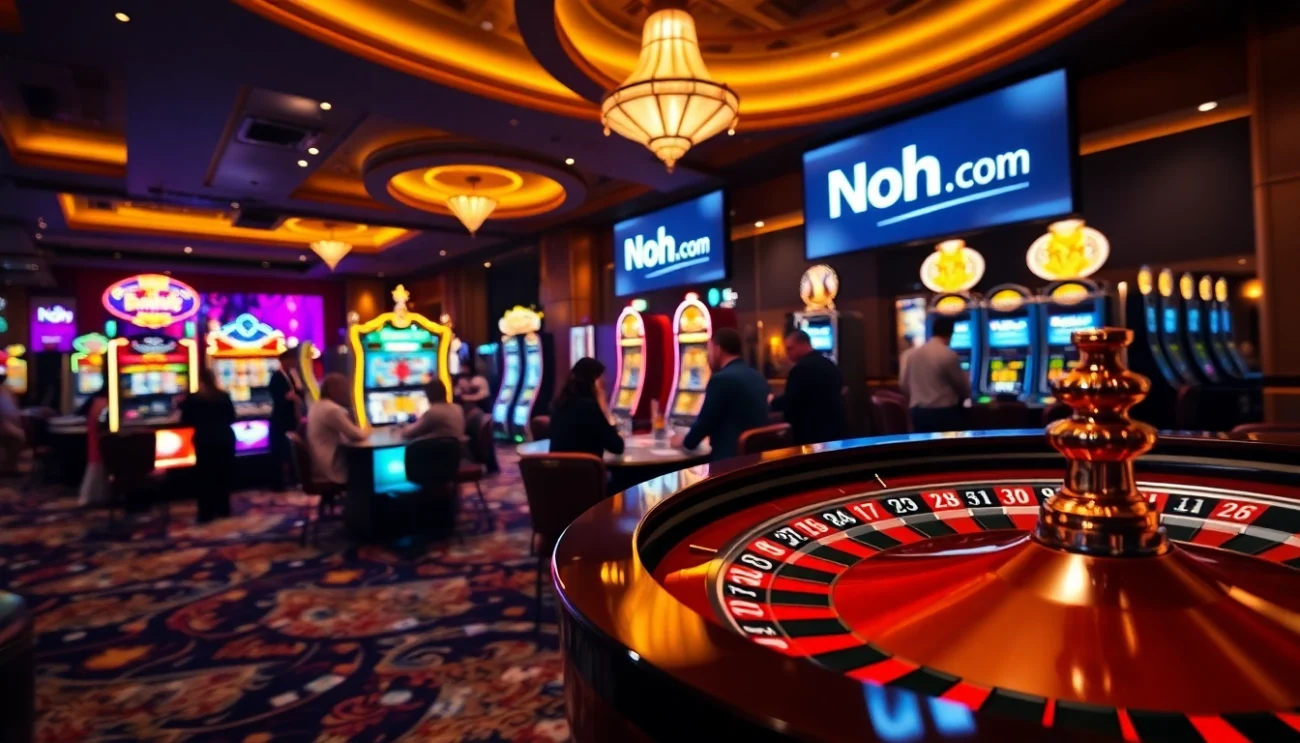 Nohu com's vibrant casino environment showcasing roulette tables and slot machines filled with excitement.