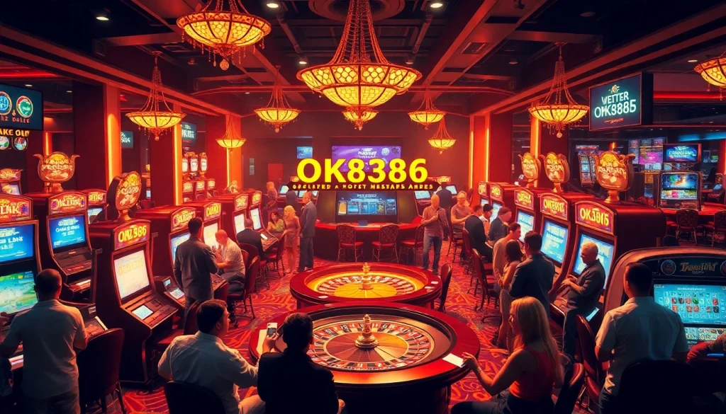 Experience the excitement of gambling at OK8386, with vibrant casino tables and engaging players.